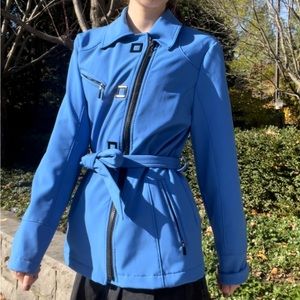 electric blue rain coat